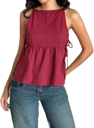 Women Bow Tie Side Tank Top Y2k Coquette Split Hem Peplum Cut Out Sleeveless Camisole Babydoll Vest Streetwear