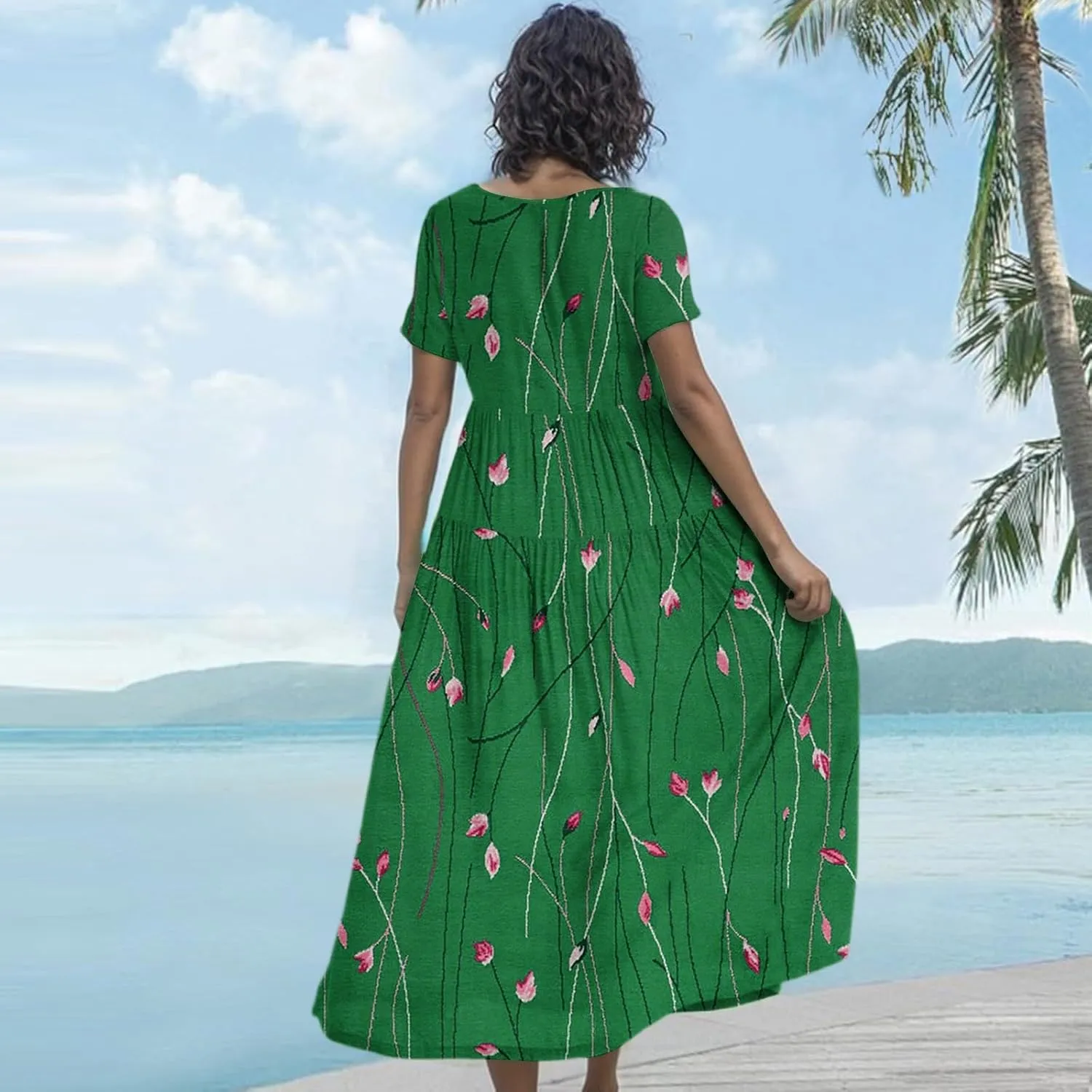 Women Casual Loose Fit Bohemian Floral Dress 2025 Plus Size Short Sleeve Long Maxi Summer Beach Swing Flowy Spring Dresses