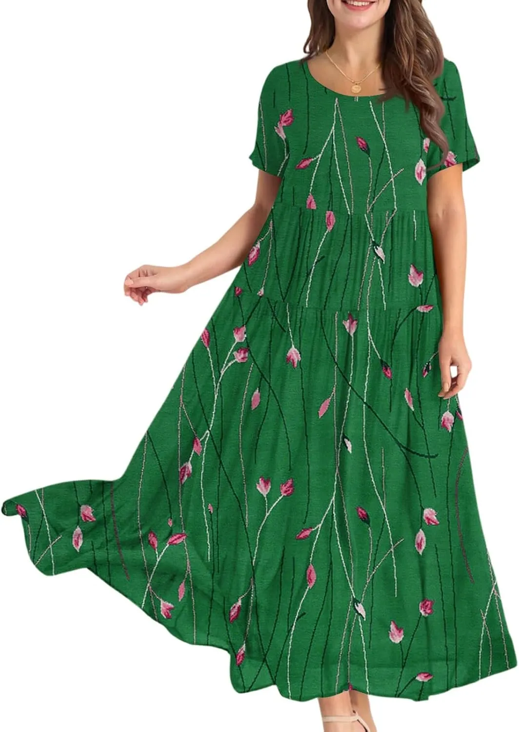 Women Casual Loose Fit Bohemian Floral Dress 2025 Plus Size Short Sleeve Long Maxi Summer Beach Swing Flowy Spring Dresses