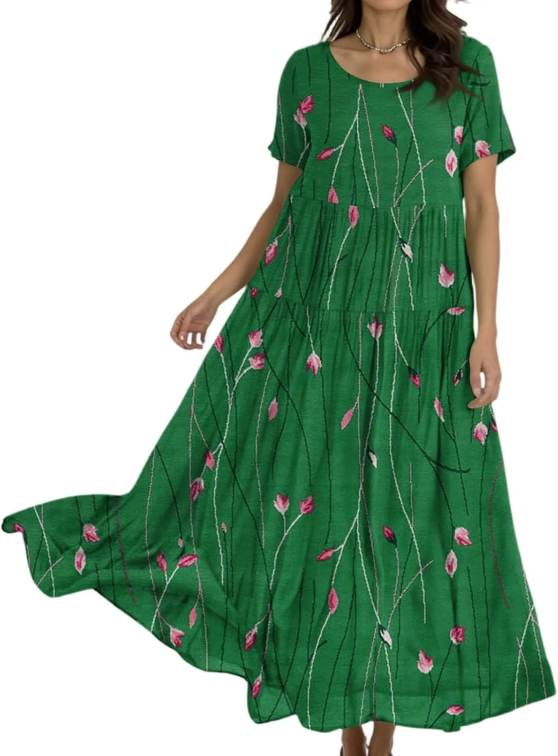 Women Casual Loose Fit Bohemian Floral Dress 2025 Plus Size Short Sleeve Long Maxi Summer Beach Swing Flowy Spring Dresses