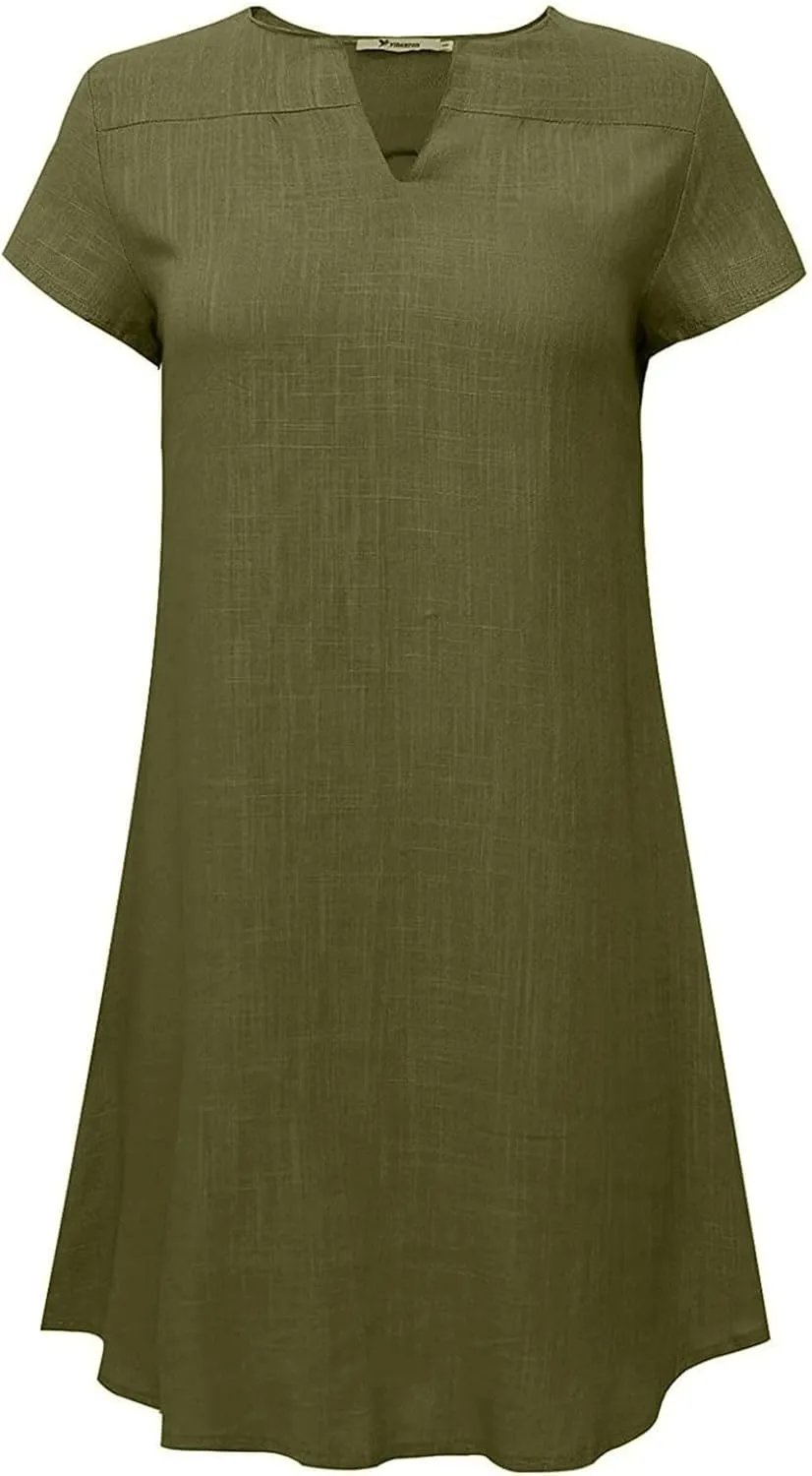 Women Cotton Linen Boho Dress Causal Summer Gauze Dresses Short Sleeve T Shirt Dress Trendy Dressy Ladies Clothing