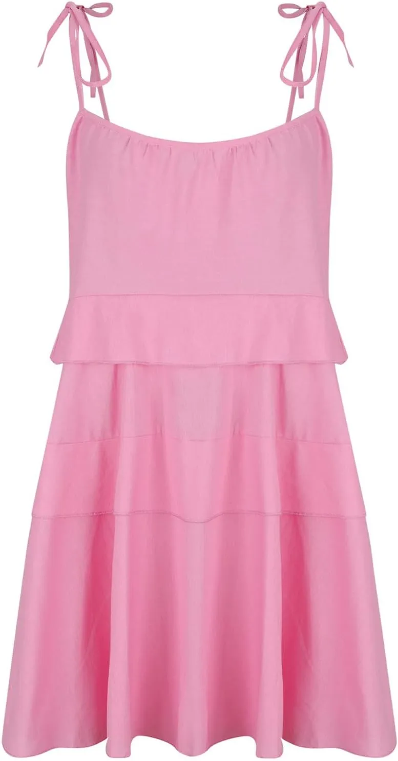 Women Cute Strap Ruffle Mini Dress Summer Tiered Ruffles Short Sundress Sexy Casual Backless Dresses Party Clothes