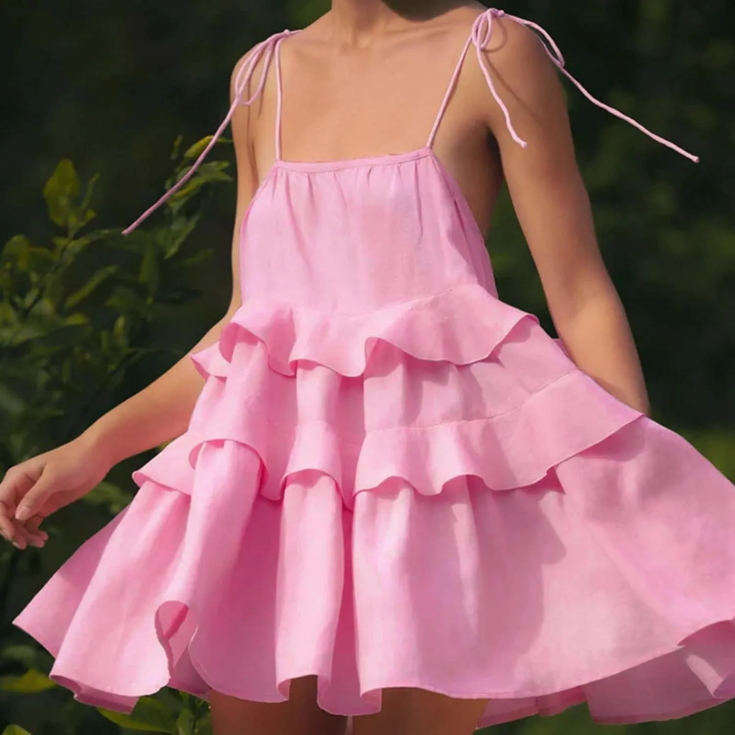 Women Cute Strap Ruffle Mini Dress Summer Tiered Ruffles Short Sundress Sexy Casual Backless Dresses Party Clothes
