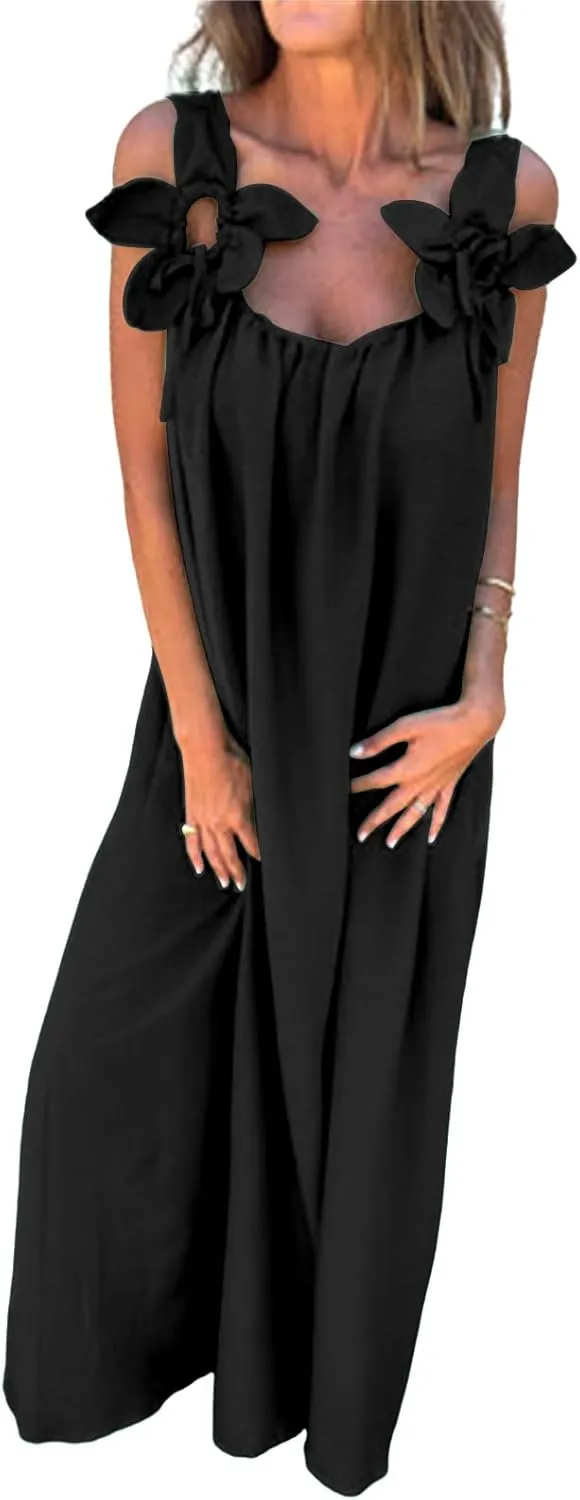 Women Dressy Maxi Dress Casual Sleeveless A Line Loose Backless Dresses Summer Swing Flowy Guest Wedding Long Dress
