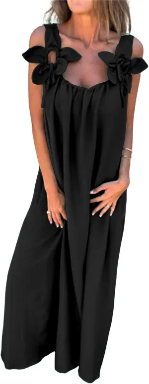 Women Dressy Maxi Dress Casual Sleeveless A Line Loose Backless Dresses Summer Swing Flowy Guest Wedding Long Dress