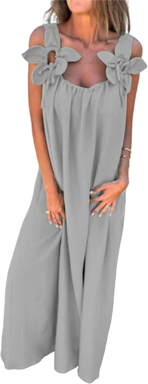 Women Dressy Maxi Dress Casual Sleeveless A Line Loose Backless Dresses Summer Swing Flowy Guest Wedding Long Dress