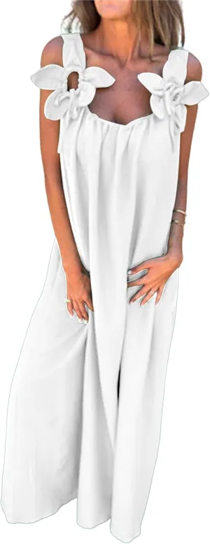 Women Dressy Maxi Dress Casual Sleeveless A Line Loose Backless Dresses Summer Swing Flowy Guest Wedding Long Dress