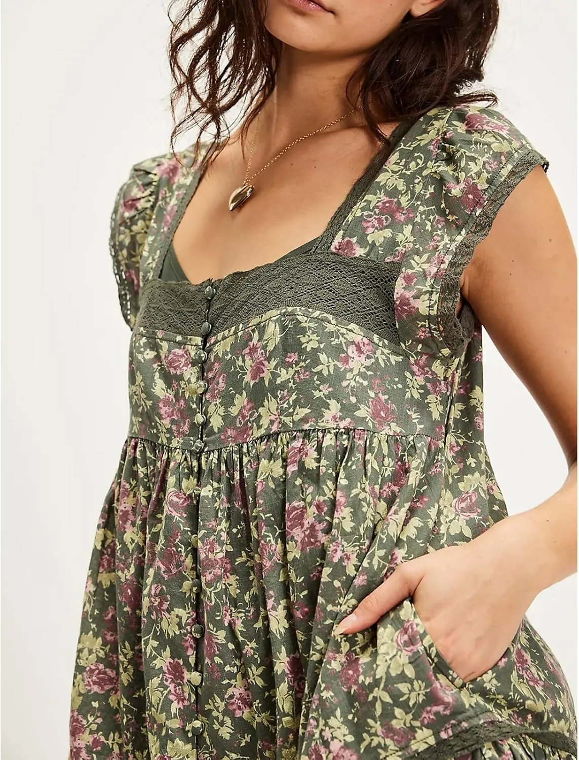 Women Floral Patchwork Mini Ruffle Dress Lace Boho Tie Back Tiered Puff Short Dresses A Line Layered Swing Dress