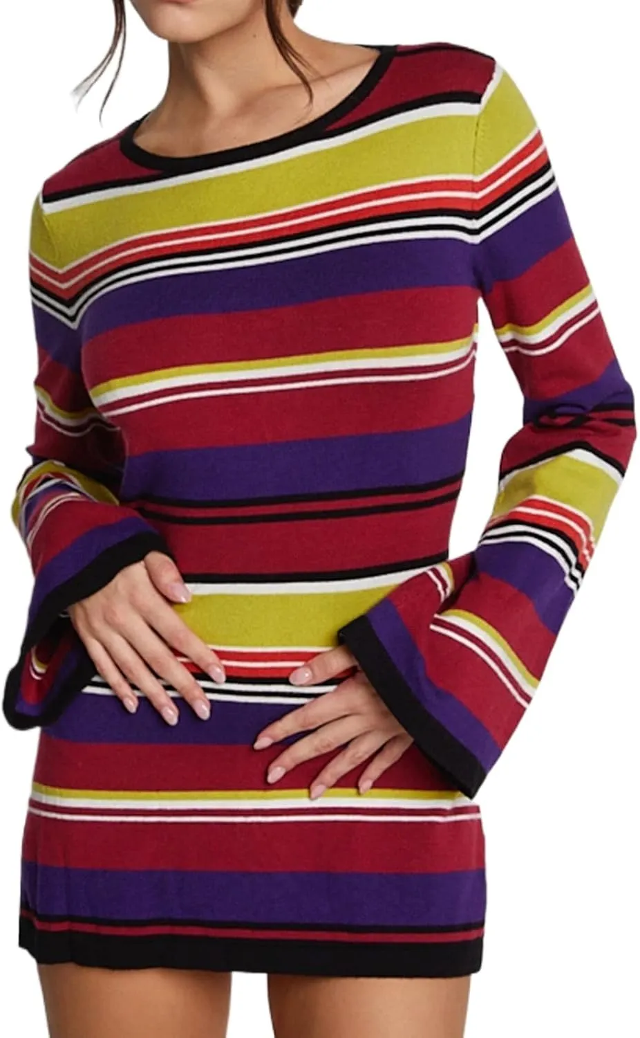 Women Knit Y2K Short Dress Crochet Knit Hollow Out Backless Dresses Stripe Drawstring Tie Up Summer Beach Sundress