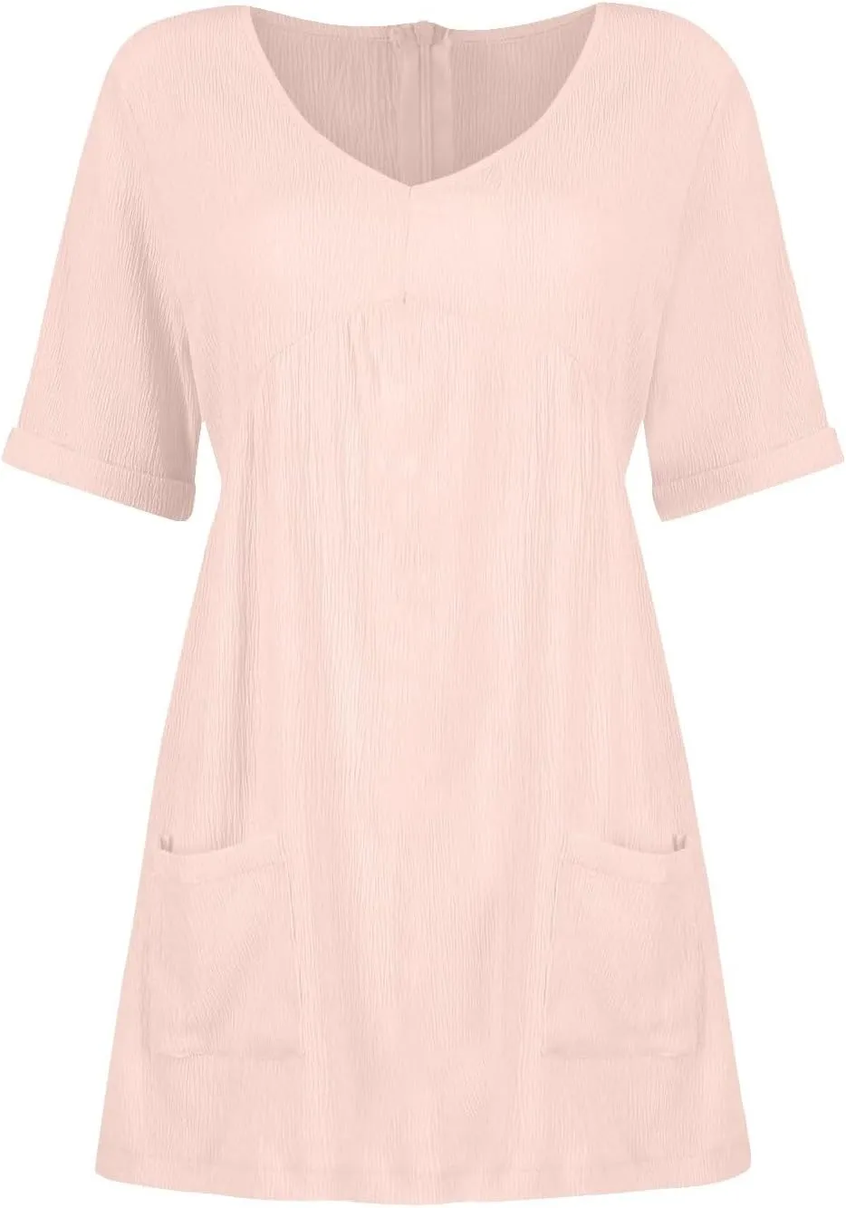 Women Summer Casual T Shirt Dress Short Sleeve V Neck Sundress 2025 Textured Solid Mini Beach Dresses with Pockets