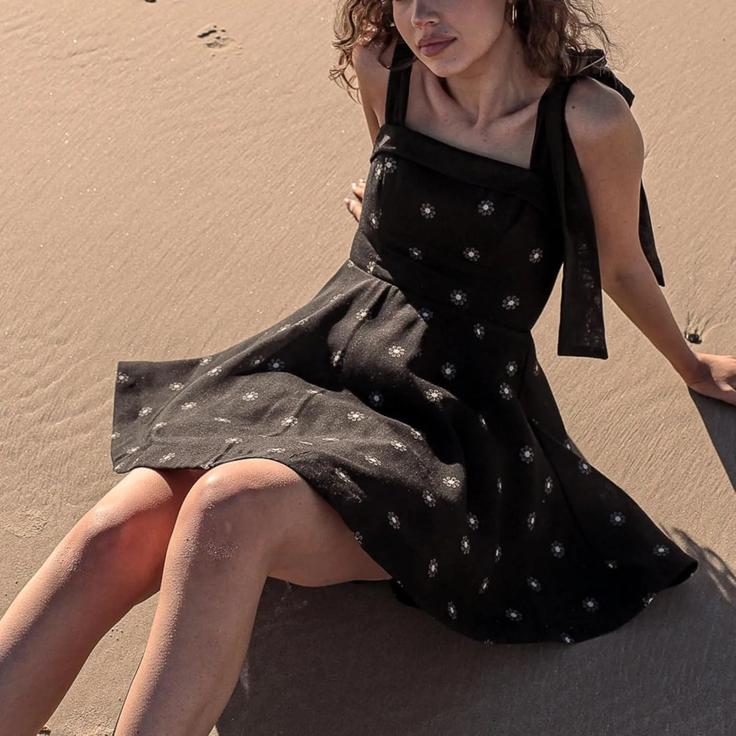 Women Tie Shoulder Boho Floral Mini Dress Y2k A Line Short Dresses Summer Going Out Ruffle Vacation Corset Dress