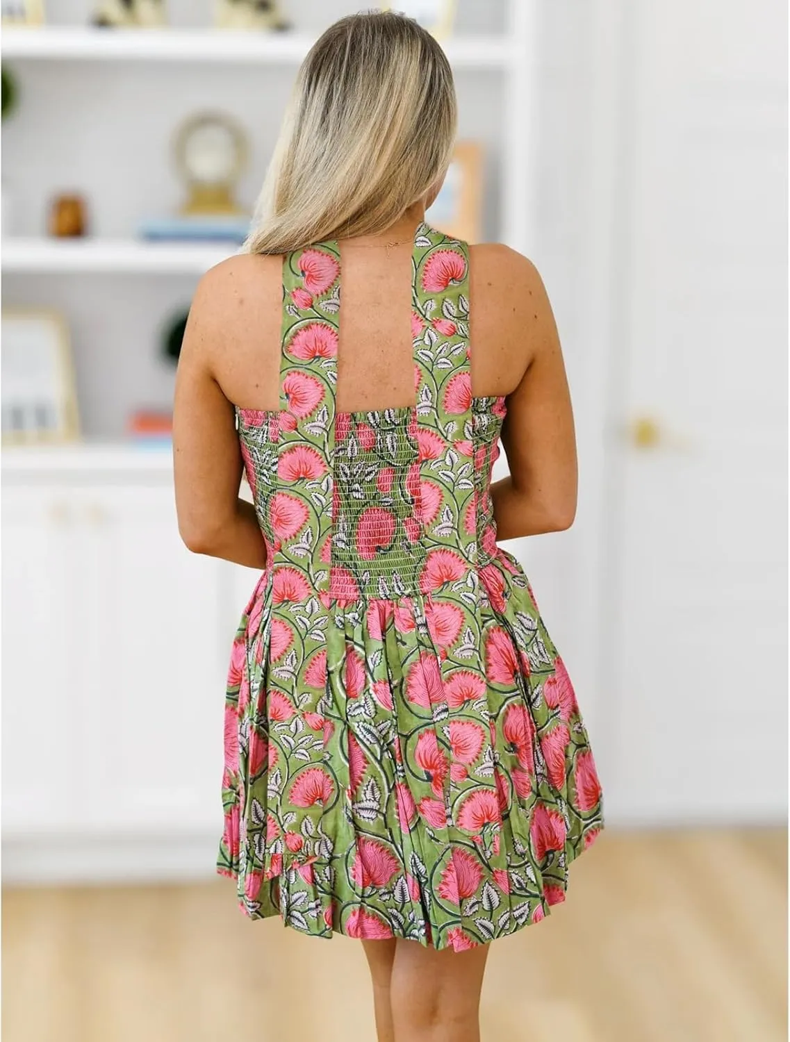 Women Y2k Boho Floral Tube Strapless Mini Scarf Balloon Dress Bohemian Smocked Ruffle Pleated Short Dresses