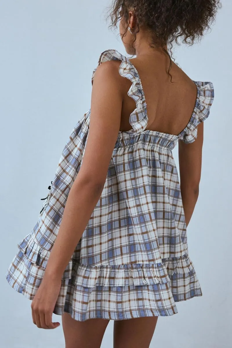 Women Y2K Tie Shoulder Mini Dress Bow Babydoll Ruffle Short Dress Summer Boho Floral Flowy Beach Sundress