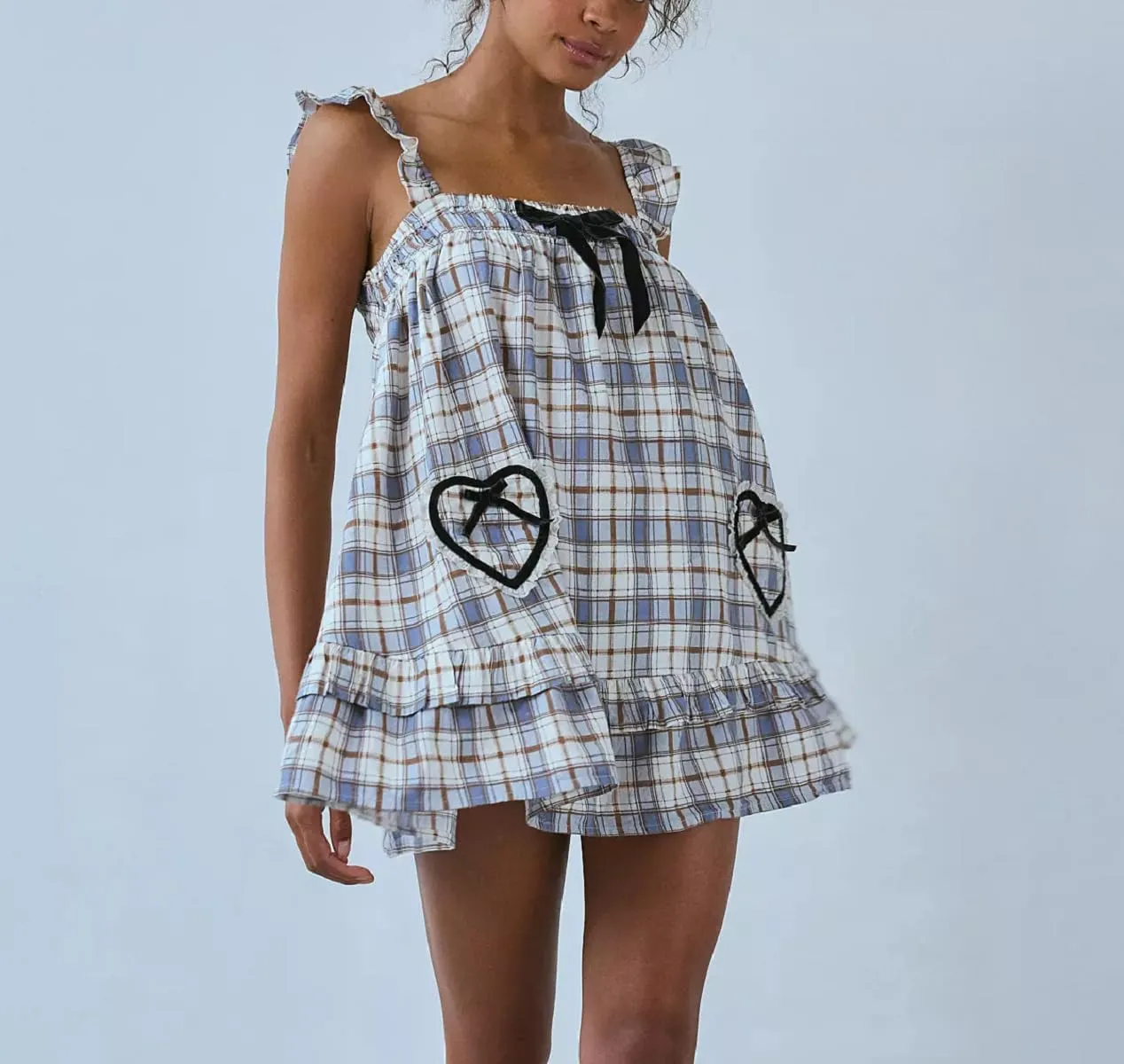 Women Y2K Tie Shoulder Mini Dress Bow Babydoll Ruffle Short Dress Summer Boho Floral Flowy Beach Sundress