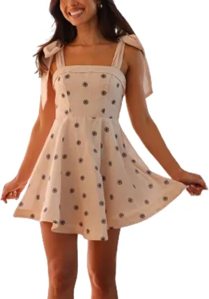 Women Y2k Tie Shoulder Mini Dress Elegant Floral Print Backless Flowy A Line Dress Summer Beach Party Short Sundress