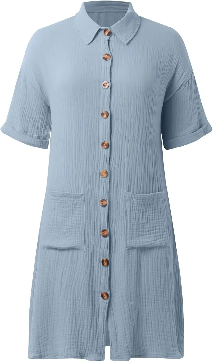 Womens Button Down Shirt Dress Summer Cotton Linen V-Neck Mini Dress Casual Short Sleeve Loose Tunic Dresses