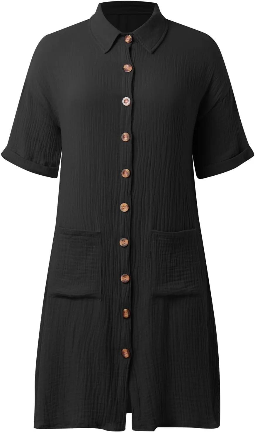 Womens Button Down Shirt Dress Summer Cotton Linen V-Neck Mini Dress Casual Short Sleeve Loose Tunic Dresses