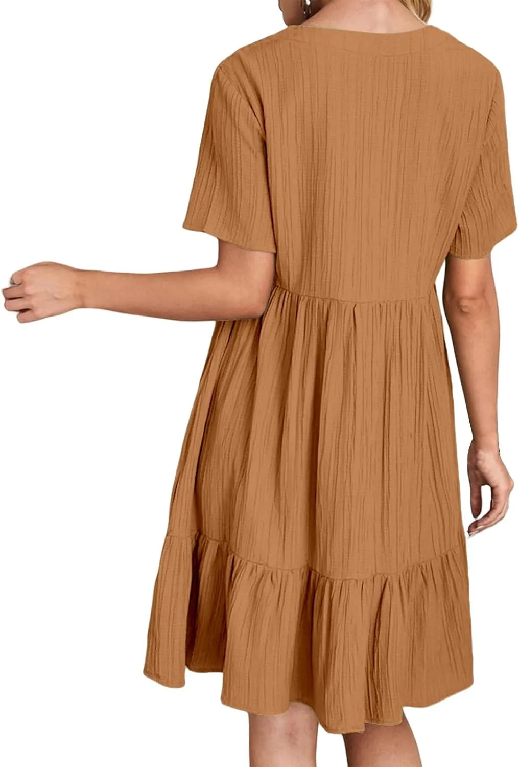 Womens Casual Dresses Summer Short Sleeve V Neck Mini Dress Flowy Loose Shift Tiered Dresses Beach Vacation Sundress
