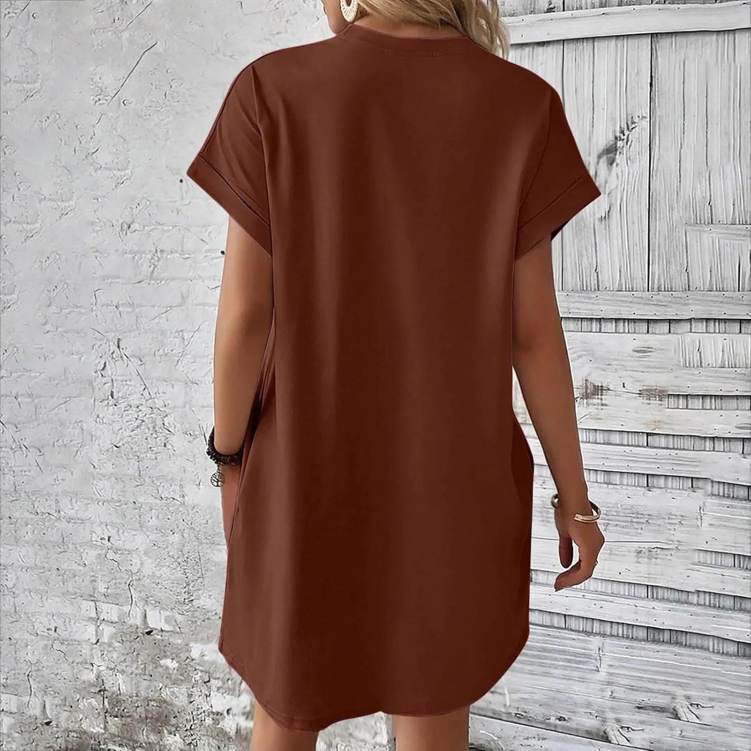 Womens Casual Summer Mini Tunic Dresses Short Sleeve Shift Dress Loose Crewneck Tshirt Sundress with Pockets