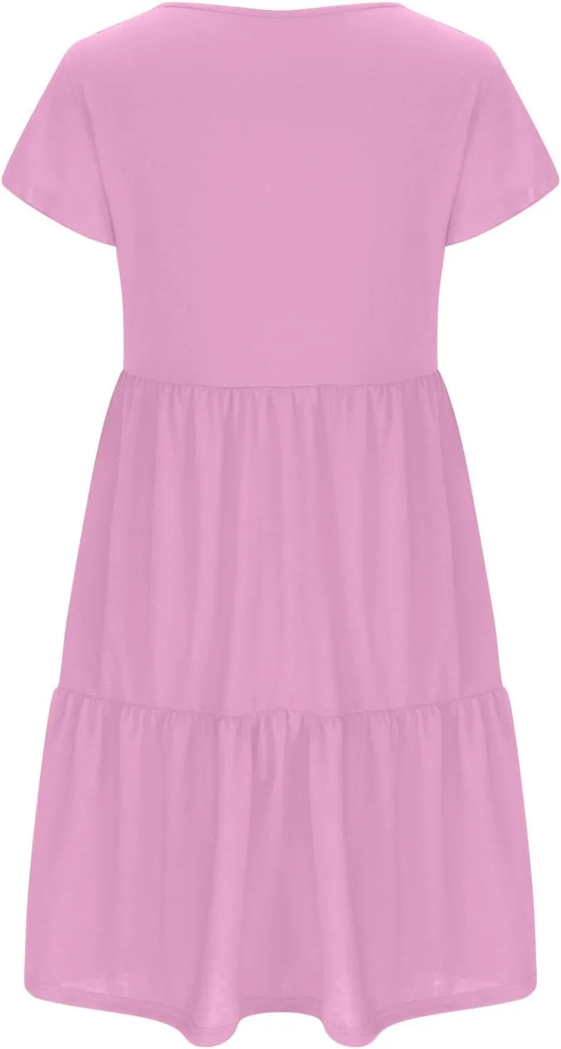Womens Causal Summer Dresses 2024 Flutter Sleeve V Neck Tunic Tshirt Dress Pleated Ruffle Swing Beach Mini Sundress