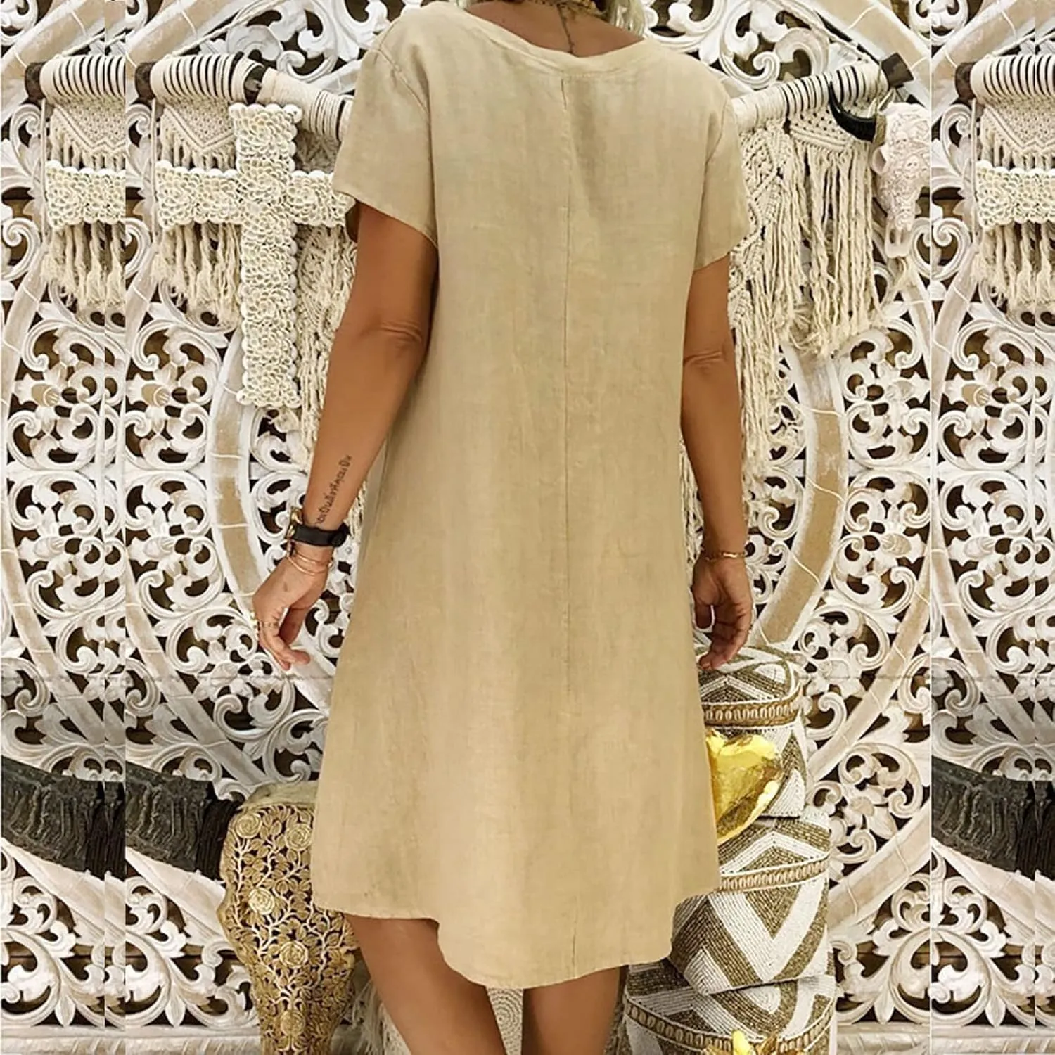 Women's Cotton Linen Dresses Summer Cup Sleeve Comfy Travel Sundresses Beach Wear Trendy Spring Vacation Clothes 2025