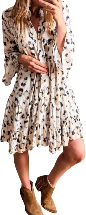 Women's Fashion Dress Boho Ruffle Tiered Flowy Half Sleeve Mini Dress Summer Trendy Going Out Vacation Outfits