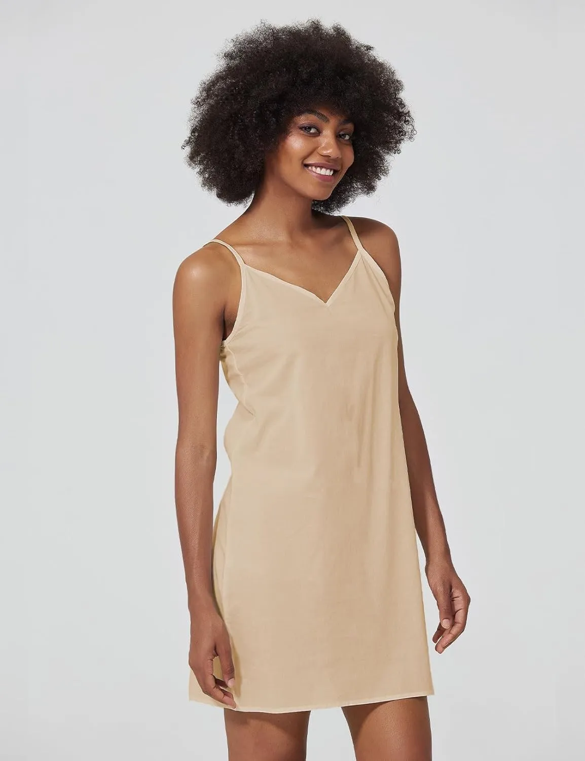 Women's Full Slip for Under Dresses 100% Cotton Adjustable Spaghetti Strap Cami Shapewear Dresses V Neck