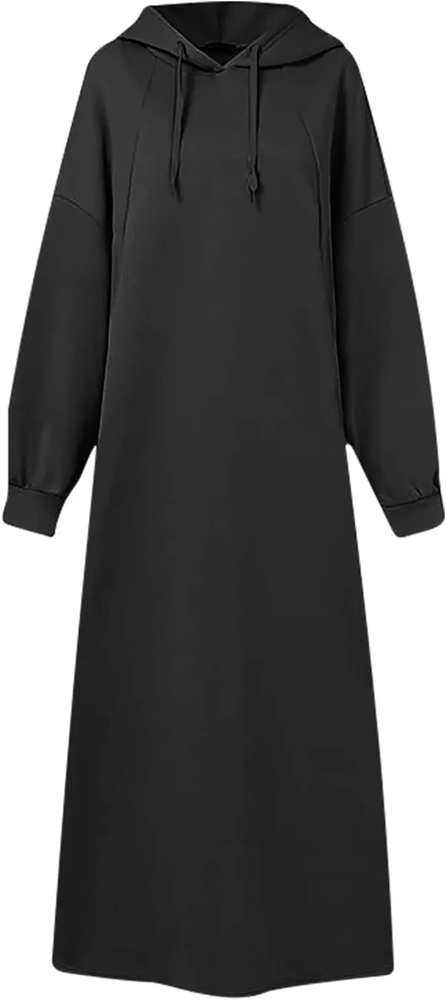 Women's Hooded Sweatshirt Side Split Tunic Dresses Long Sleeve Solid Casual Oversized Long Hoodie Pullovers Tops