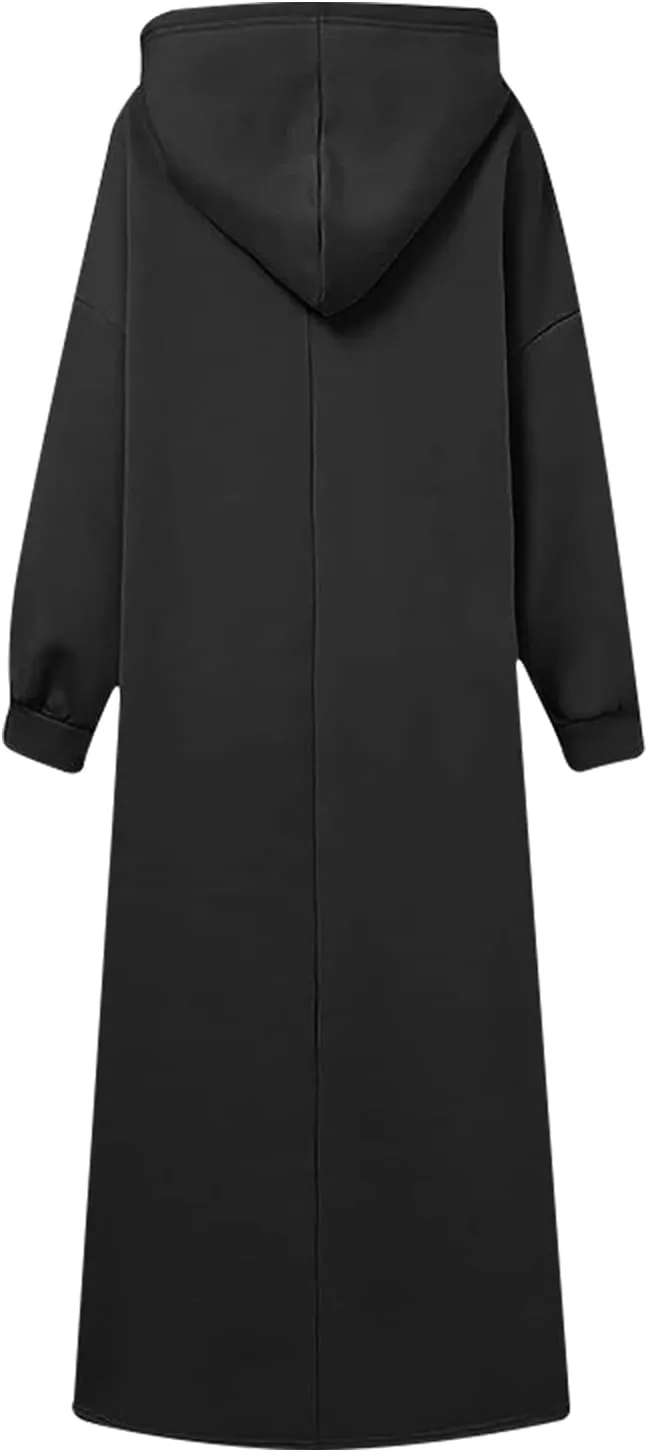 Women's Hooded Sweatshirt Side Split Tunic Dresses Long Sleeve Solid Casual Oversized Long Hoodie Pullovers Tops