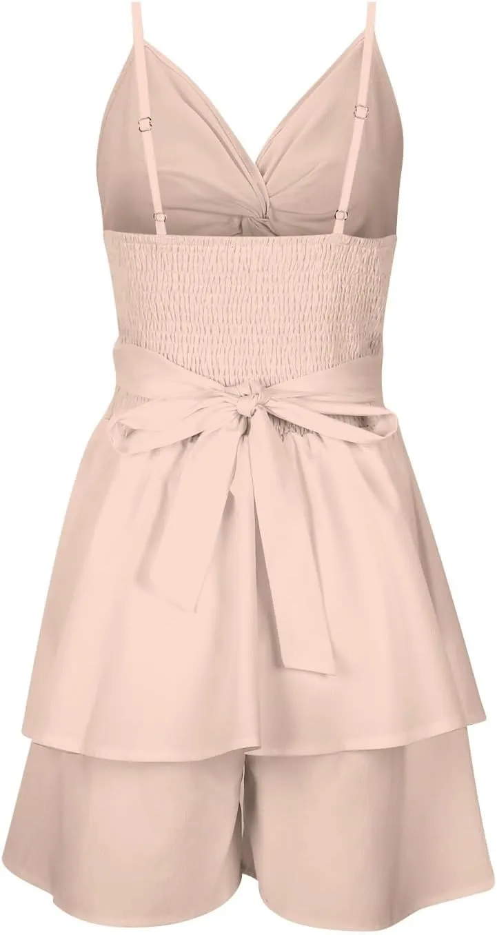 Women's Jumpsuit Sexy Neck Spaghetti Straps Double Layer Ruffle Hem Mini Short Romper Womens Summer Dresses with