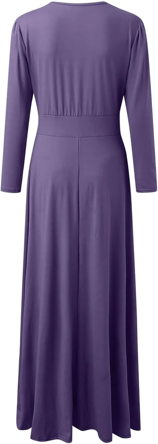 Womens Long Sleeve Maxi Wedding Guest Dresses for Fall Casual Crewneck Tunic Dress Long High Waist Halloween Dress