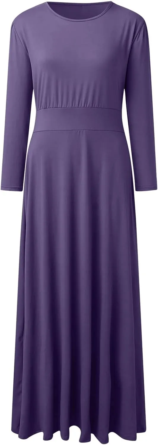 Womens Long Sleeve Maxi Wedding Guest Dresses for Fall Casual Crewneck Tunic Dress Long High Waist Halloween Dress