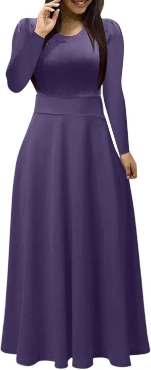 Womens Long Sleeve Maxi Wedding Guest Dresses for Fall Casual Crewneck Tunic Dress Long High Waist Halloween Dress