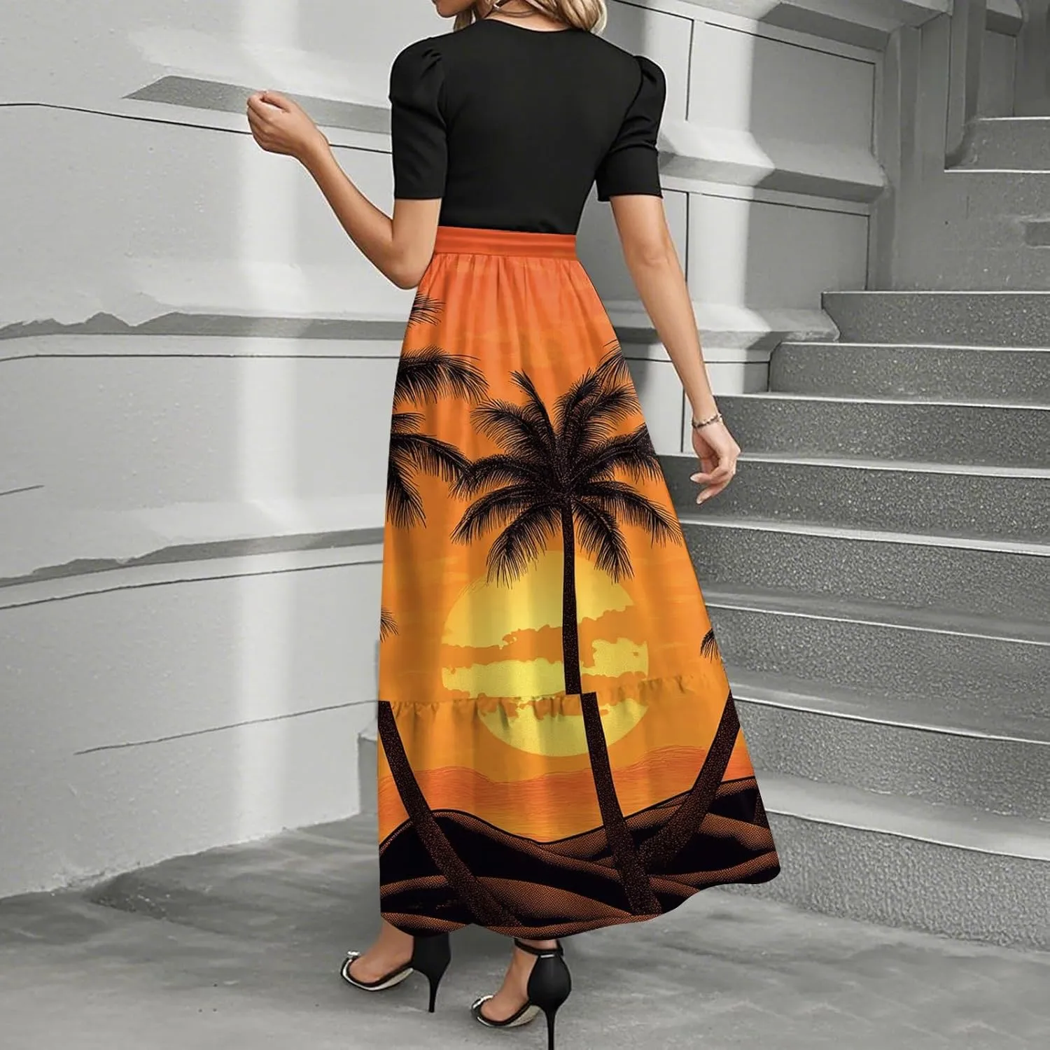 Womens Modest Dresses Maxi Modest Empire Floral Spring Belted Short Sleeve Tie Waist Wedding Guest Dresses for Women