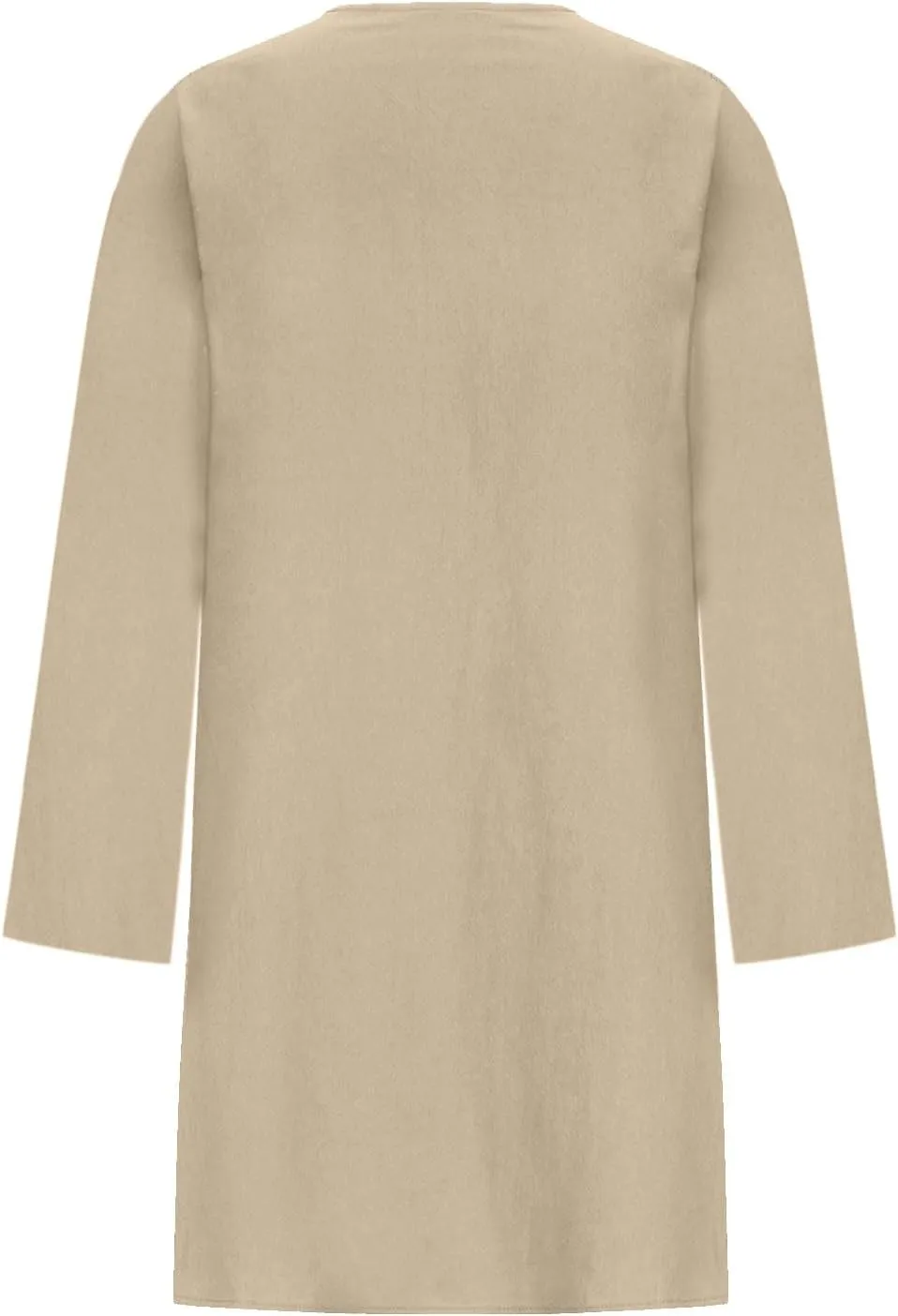 Women's Plain Cotton Linen Dresses Long Sleeve Knee-Length Peasant Dress Boho Plus Size Loose Fit Pleated Midi Dress