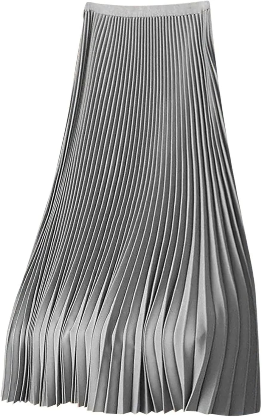 Women's Plain Satin Pleated Skirt Fashion Elastic Waist Elegant Long Skirt Summer Trendy Going Out Dress