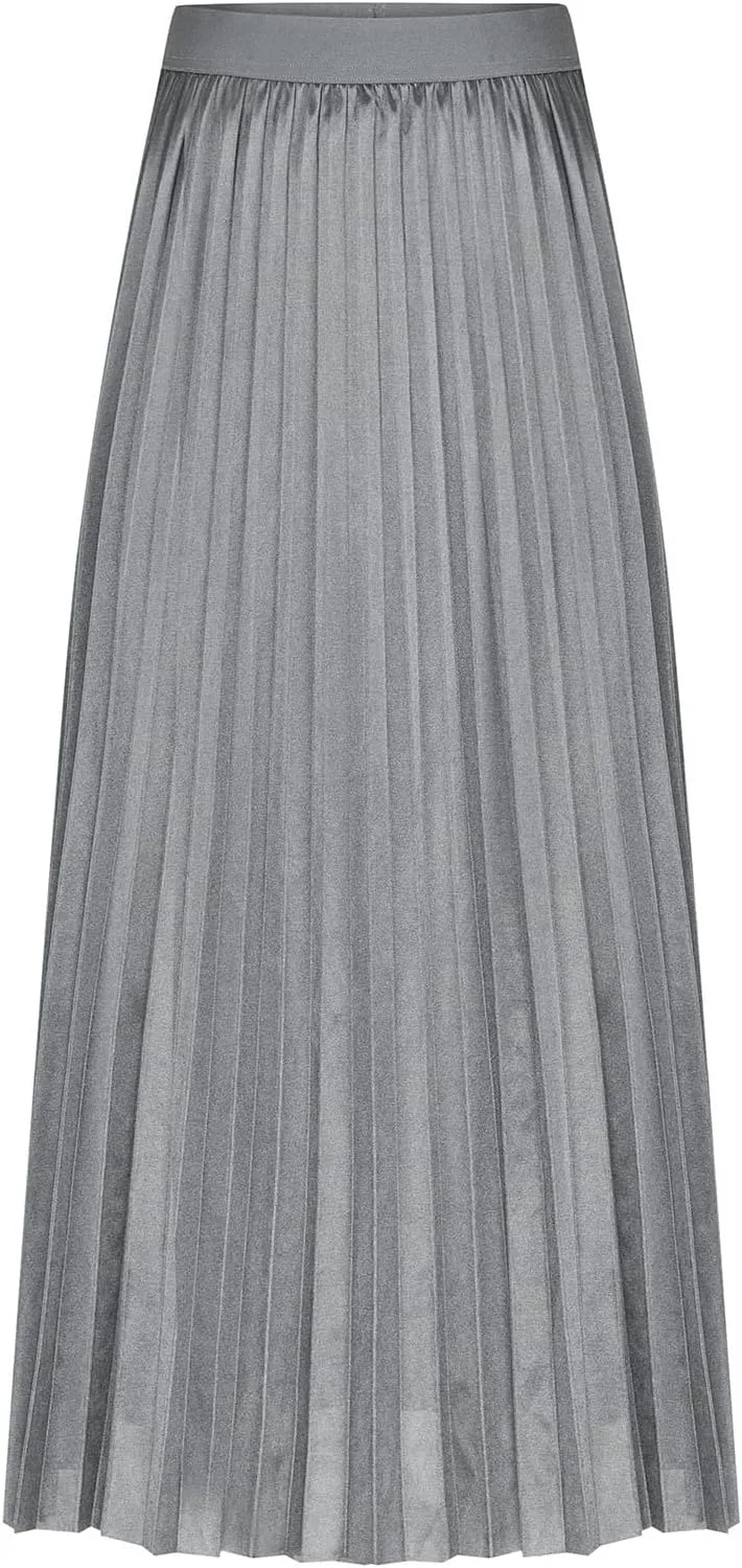 Women's Plain Satin Pleated Skirt Fashion Elastic Waist Elegant Long Skirt Summer Trendy Going Out Dress