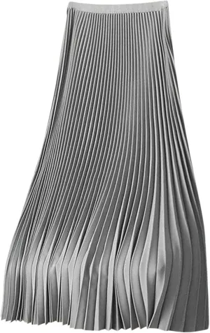 Women's Plain Satin Pleated Skirt Fashion Elastic Waist Elegant Long Skirt Summer Trendy Going Out Dress