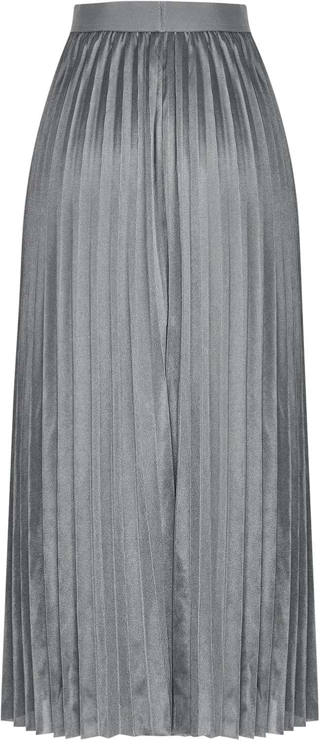 Women's Plain Satin Pleated Skirt Fashion Elastic Waist Elegant Long Skirt Summer Trendy Going Out Dress