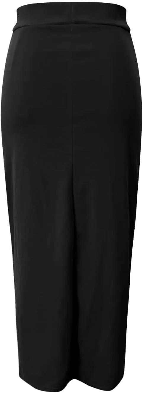 Women's S~3X Side Slit Ponte Knit High Waist Mid Calf Long Pencil Skirt Sweatshirt Skirt