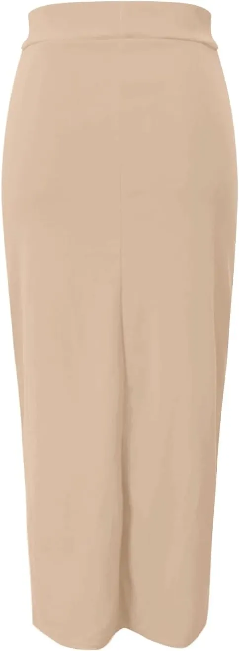 Women's S~3X Side Slit Ponte Knit High Waist Mid Calf Long Pencil Skirt Sweatshirt Skirt
