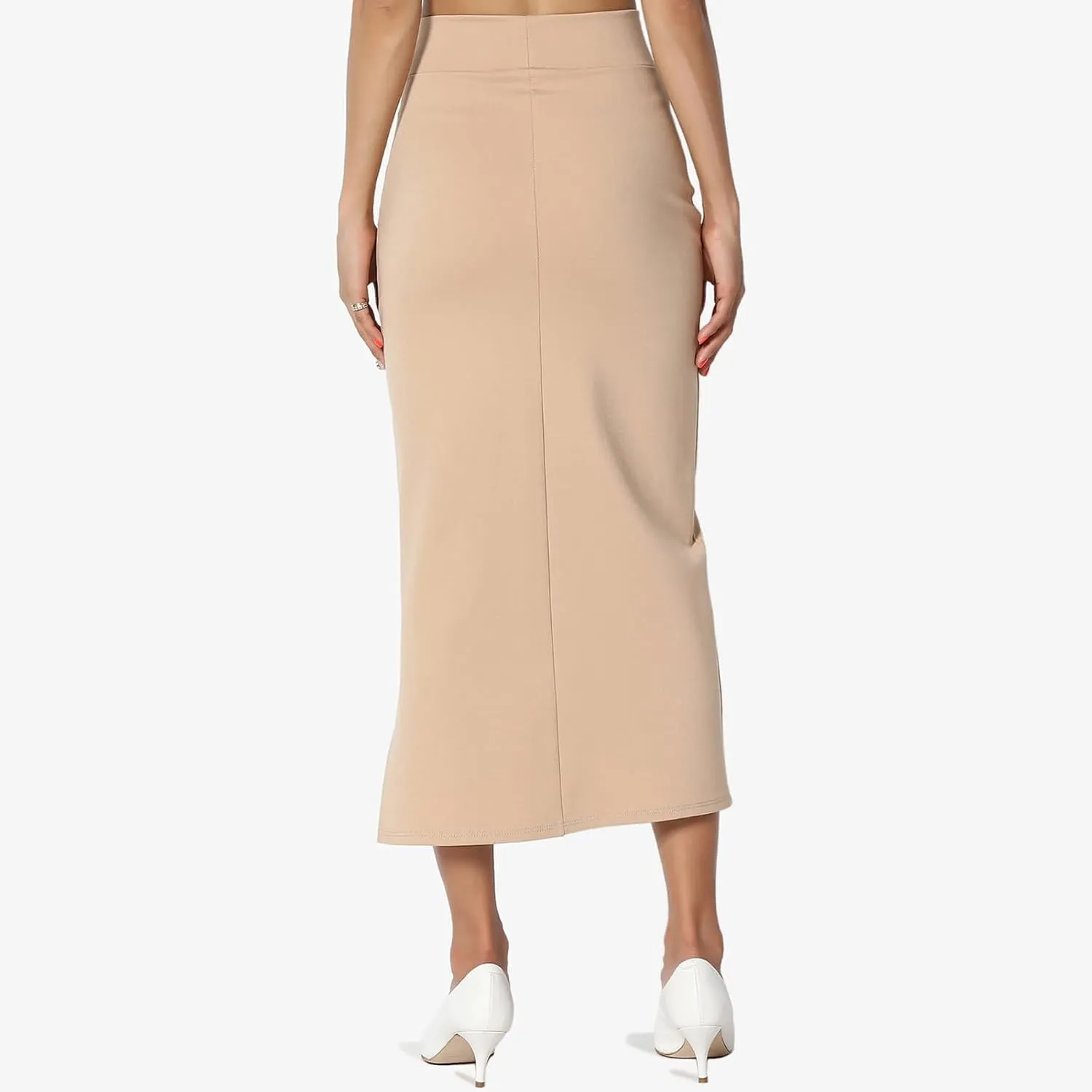 Women's S~3X Side Slit Ponte Knit High Waist Mid Calf Long Pencil Skirt Sweatshirt Skirt