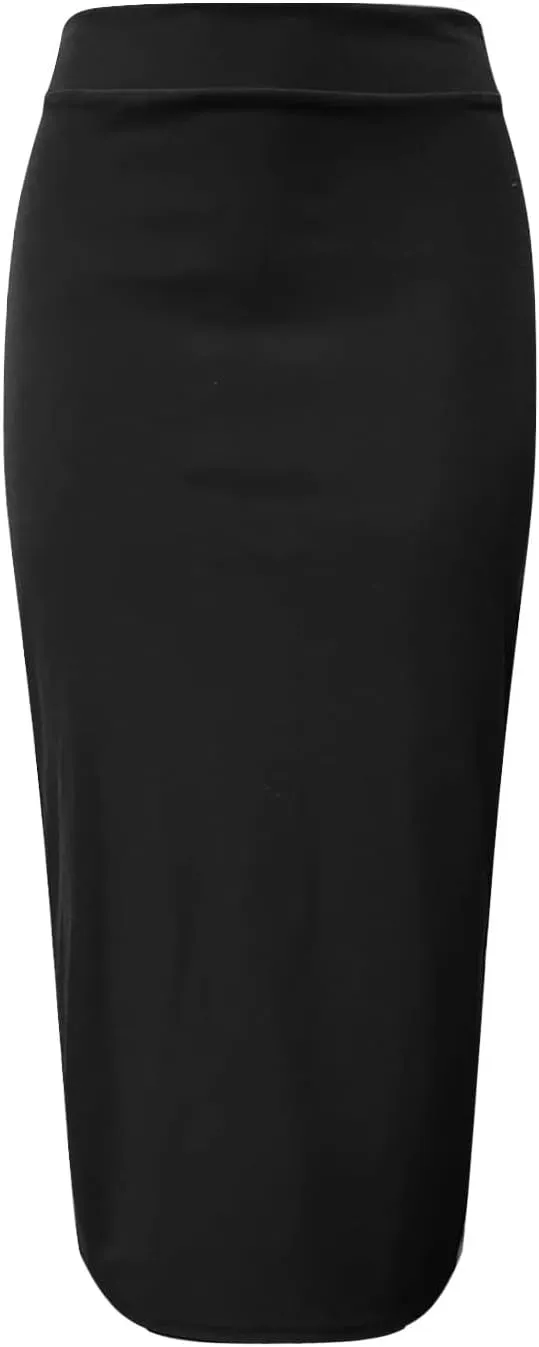 Women's S~3X Side Slit Ponte Knit High Waist Mid Calf Long Pencil Skirt Sweatshirt Skirt