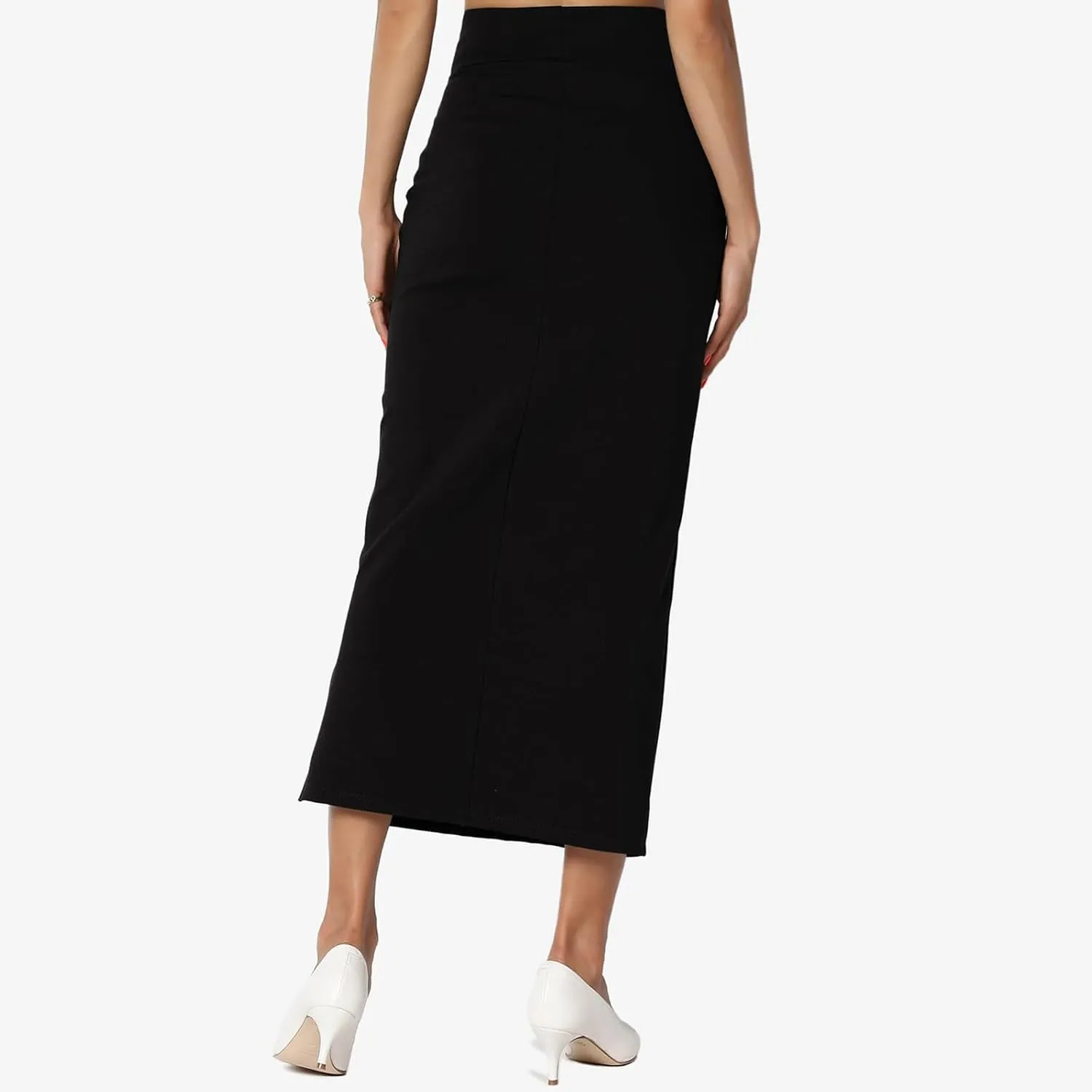 Women's S~3X Side Slit Ponte Knit High Waist Mid Calf Long Pencil Skirt Sweatshirt Skirt