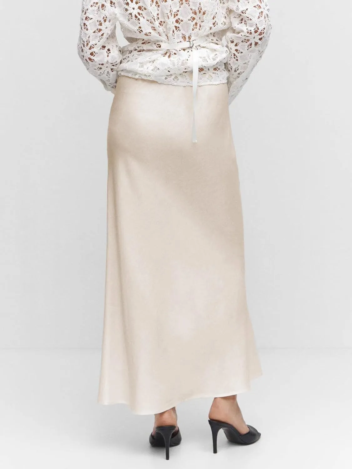 Women's Satin Silk Maxi Skirts High Waist Drawstring Elastic Casual A-Line Long Midi Skirt
