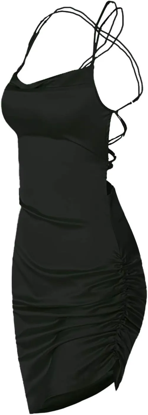 Women's Sexy Mini Dress Spaghetti Straps Bodycon Dress Split Hem Sundress Going Out Cocktail Evening Dresses