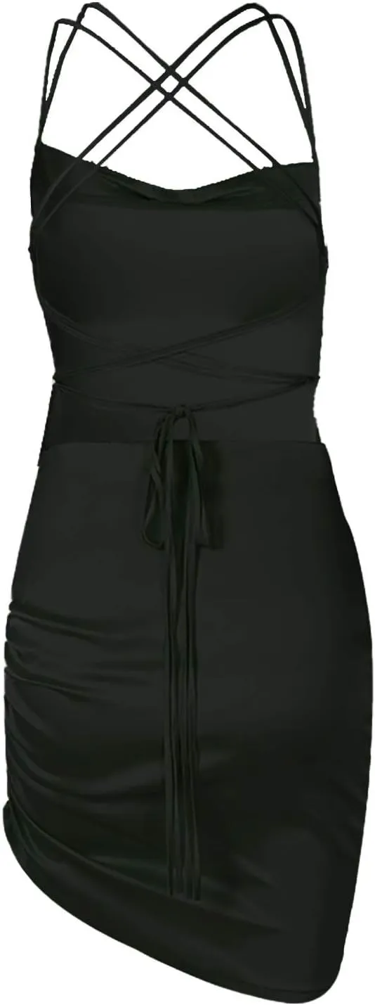 Women's Sexy Mini Dress Spaghetti Straps Bodycon Dress Split Hem Sundress Going Out Cocktail Evening Dresses