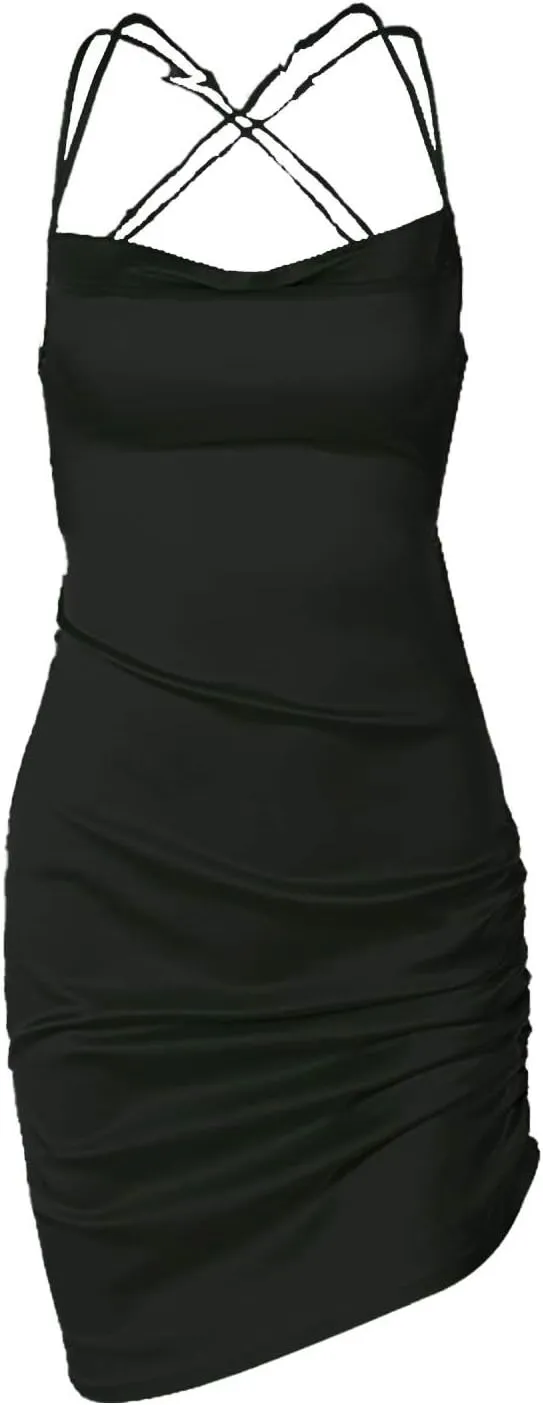 Women's Sexy Mini Dress Spaghetti Straps Bodycon Dress Split Hem Sundress Going Out Cocktail Evening Dresses