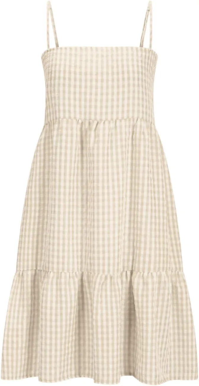 Women's Summer Boho Mini Dress Plaid Square Neck Tiered Tunic Dresses Ruffle Flowy Beach Vacation Sundress Pockets