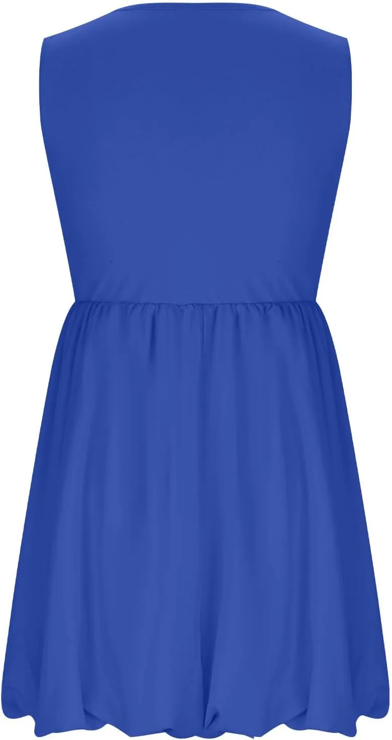 Women's Summer Casual Sleeveless Midi Sundress Scoop Neck Tank Dress Solid Flowy A Line Swing Wrap Tunic Dresses